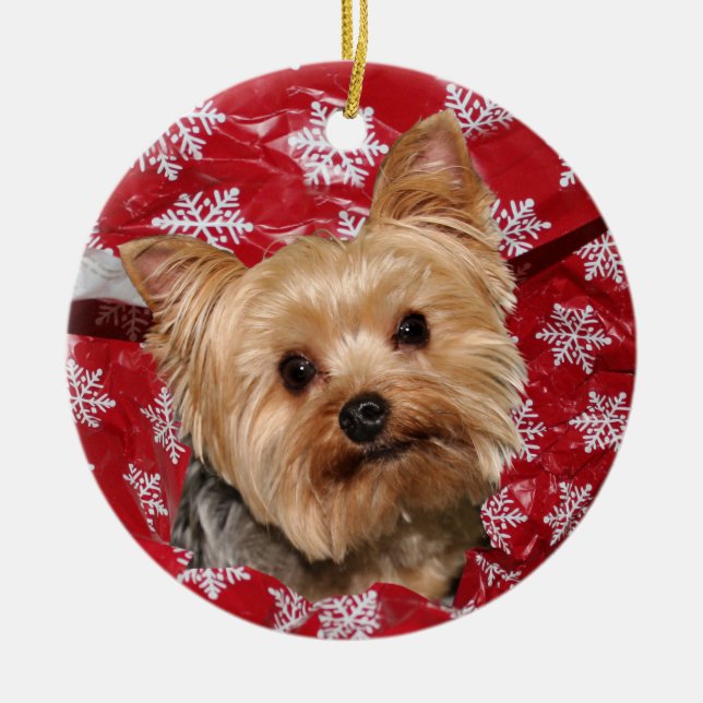 Yorkie Christmas Ceramic Ornament (Front)