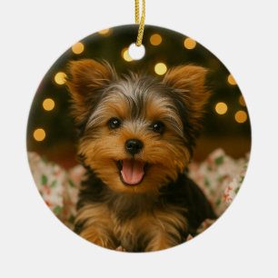 Yorkie Christmas Ceramic Ornament