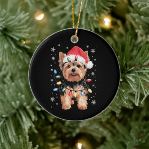 Yorkie Christmas Dog Long Xmas Gift Ceramic Ornament