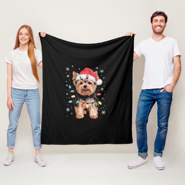 Yorkie Christmas Dog Long Xmas Gift Fleece Blanket (In Situ)
