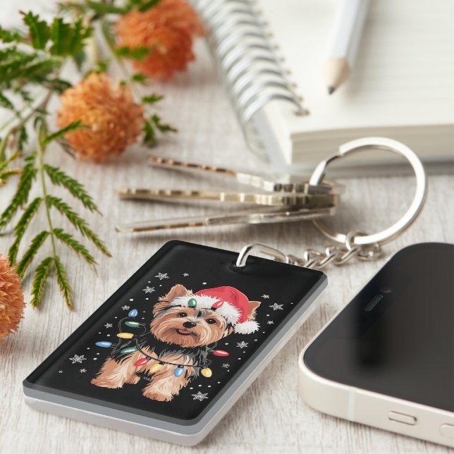 Yorkie Christmas Dog Long Xmas Gift Keychain (Front Right)