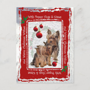 Yorkie Christmas Puppy Hugs and Kisses Postcard