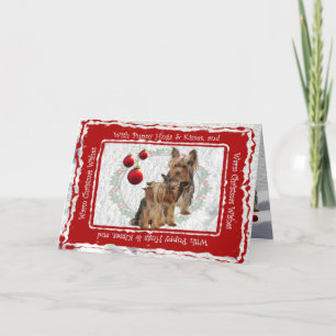 Yorkie Christmas Puppy Hugs & Kisses Greeting card