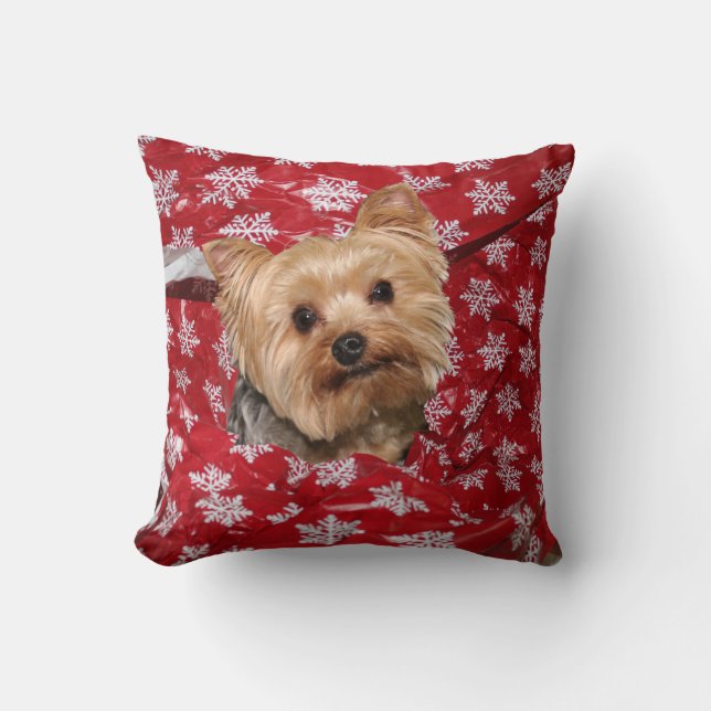Yorkie Christmas Throw Pillow (Front)