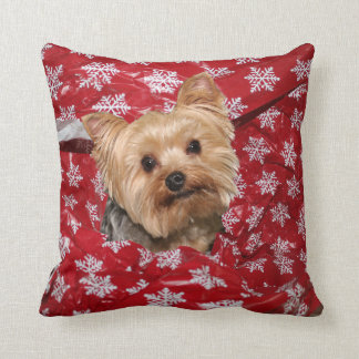Yorkie Christmas Throw Pillow