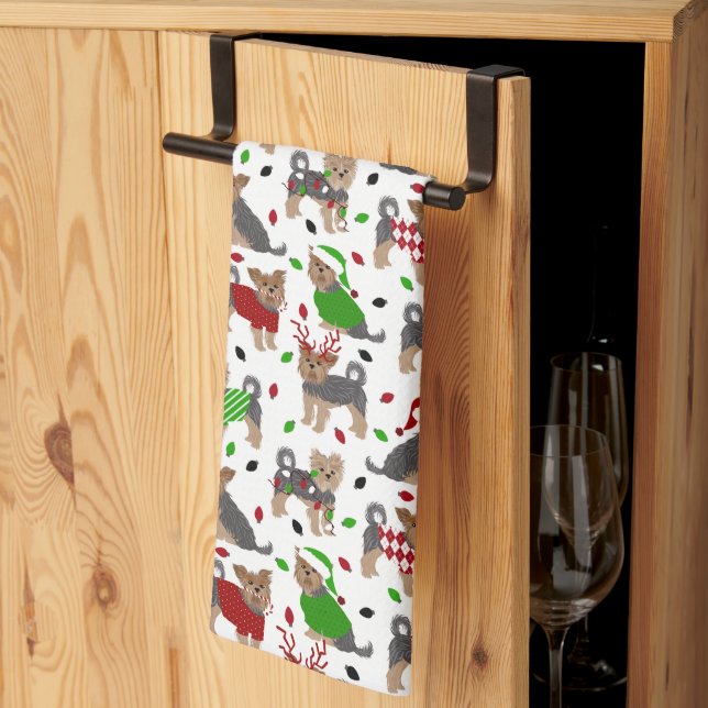 Yorkie Christmas Yorkshire Terrier Dog Kitchen Towel (Thirds Fold)