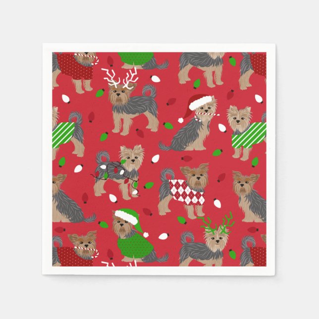 Yorkie Christmas Yorkshire Terrier Dog Napkin (Front)