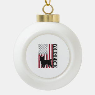 Yorkie Dad Patriotic Vintage Engraving Dog Shirt D Ceramic Ball Christmas Ornament