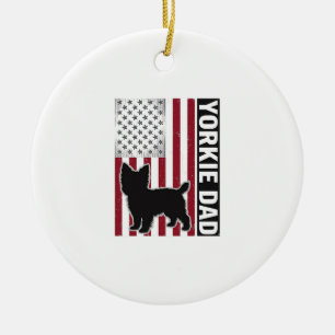 Yorkie Dad Patriotic Vintage Engraving Dog Shirt D Ceramic Ornament