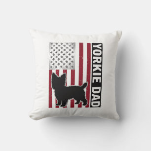 Yorkie Dad Patriotic Vintage Engraving Dog Shirt D Throw Pillow