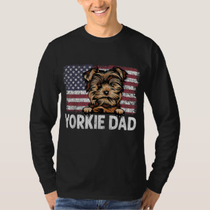 Yorkie Dad With Proud American Flag Dog Lover Gift T-Shirt