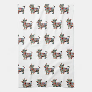 Yorkie Dog Breed Geo Silhouette Plaid Kitchen Towel