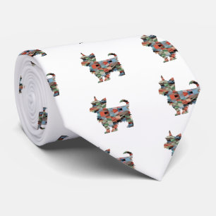 Yorkie Dog Breed Geo Silhouette Plaid Tie