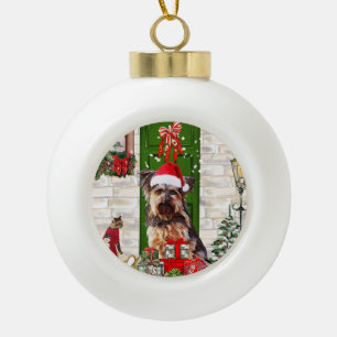 Yorkie Dog Christmas Ceramic Ball Christmas Ornament