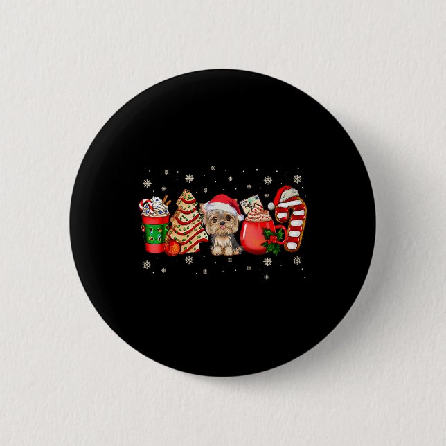 Yorkie Dog Christmas Pajamas Coffee Latte Mugs Xma 2 Inch Round Button (Front)