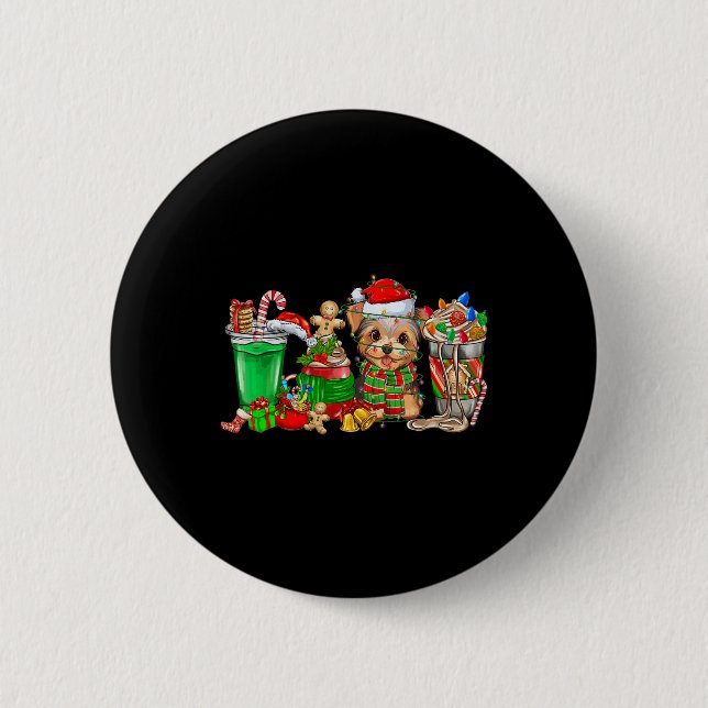 Yorkie Dog Christmas Pyjamas Coffee Latte Mugs Xma 2 Inch Round Button (Front)