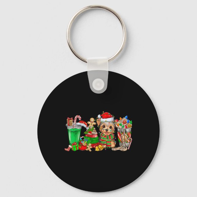 Yorkie Dog Christmas Pyjamas Coffee Latte Mugs Xma Keychain (Front)