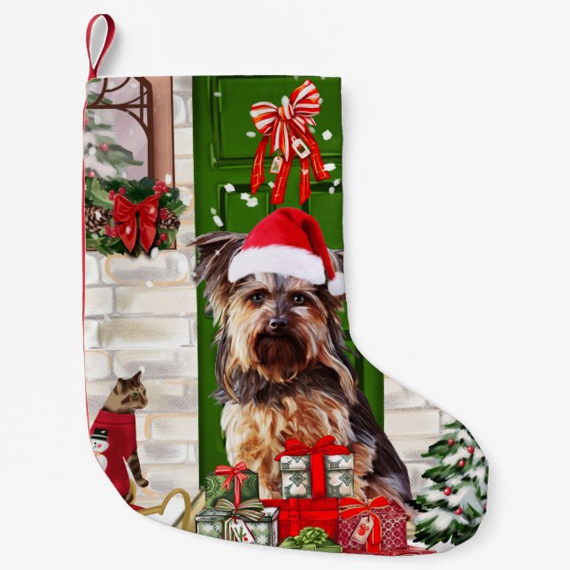 Yorkie Dog Christmas   Small Christmas Stocking (Front)