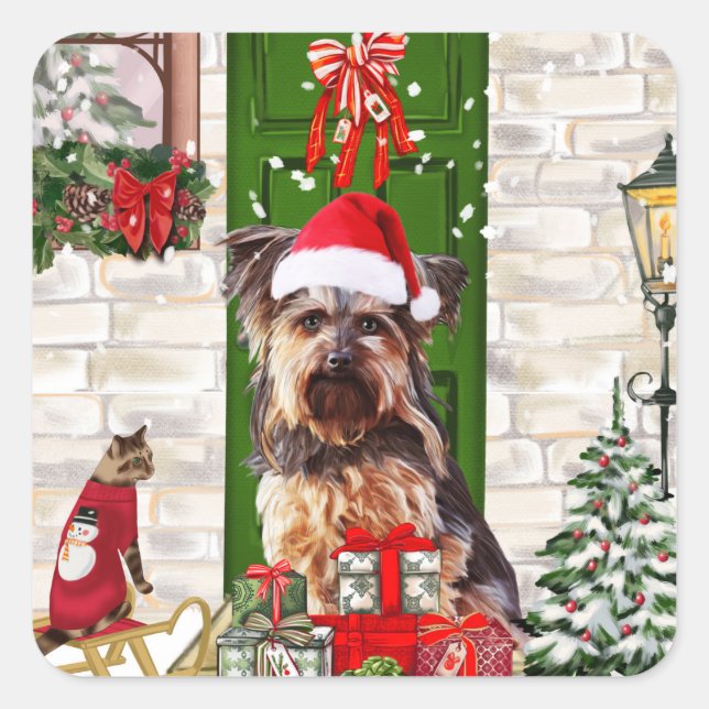 Yorkie Dog Christmas   Square Sticker (Front)