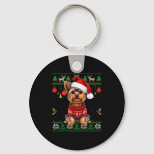 Yorkie Dog Christmas Wearing Ugly Christmas Sweate Keychain