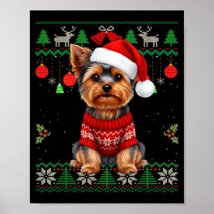 Yorkie Dog Christmas Wearing Ugly Christmas Sweate Poster