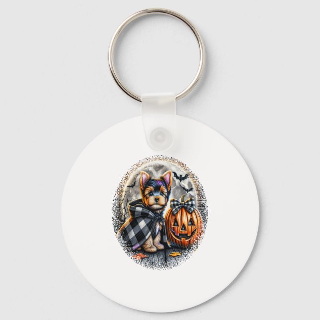 Yorkie Dog Halloween Keychain (Front)