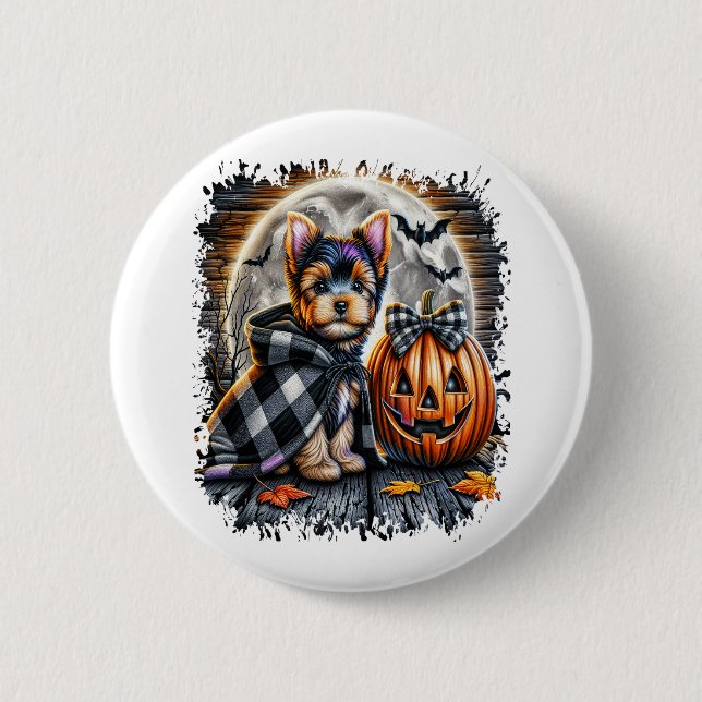 Yorkie Dog Halloween Square 2 Inch Round Button (Front)