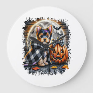 Yorkie Dog Halloween Square Large Clock