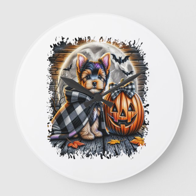 Yorkie Dog Halloween Square Large Clock (Front)