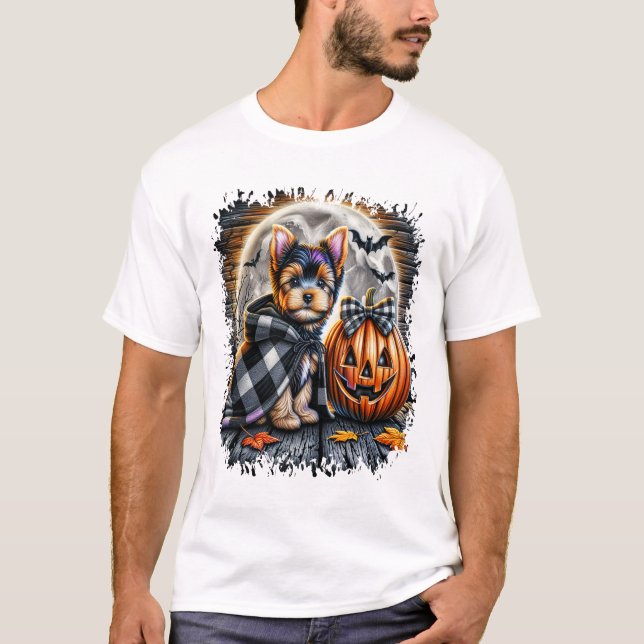 Yorkie Dog Halloween Square T-Shirt (Front)