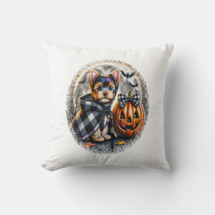 Yorkie Dog Halloween Throw Pillow
