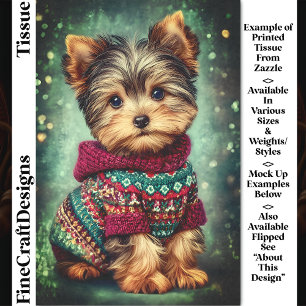 Yorkie Dog In Christmas Sweater DS2LF Decoupage Tissue Paper