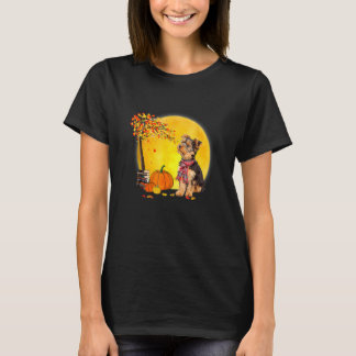 Yorkie Dog Leaf Fall Hello Autumn Thanksgiving T-Shirt
