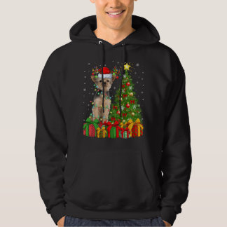 Yorkie Dog Lighting Xmas Tree Santa Hat Yorkie Chr Hoodie