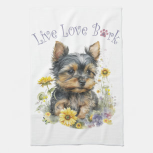 Yorkie Dog Mom Floral Kitchen Towel