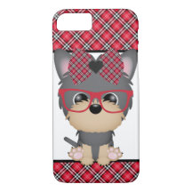 Yorkie Dog Nerd Red Plaid Phone Case