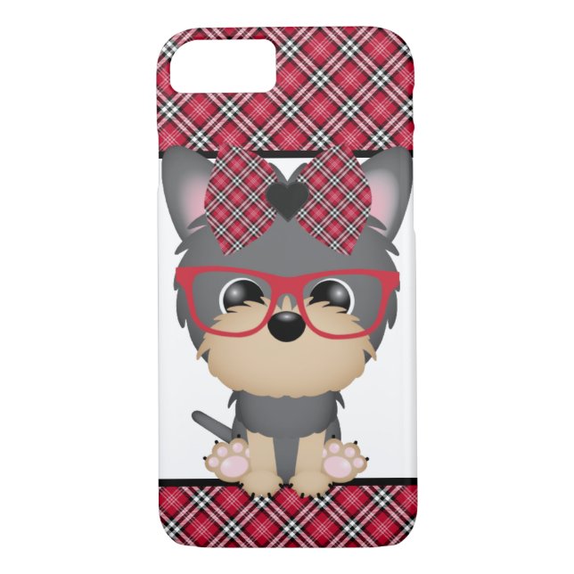 Yorkie Dog Nerd Red Plaid Phone Case (Back)