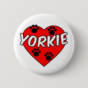 Yorkie Dog Paw Prints And Red Heart 2 Inch Round Button