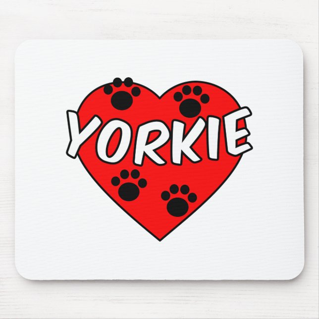 Yorkie Dog Paw Prints And Red Heart Mouse Pad (Front)