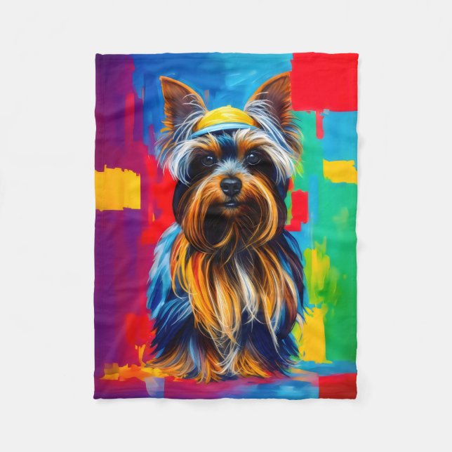 Yorkie Dog Pop Art Fleece Blanket (Front)