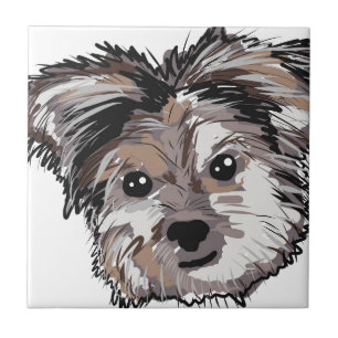Yorkie Dog Pup Face Sketch Tile