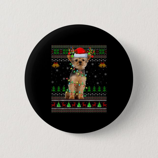 Yorkie Dog Ugly Christmas Sweaters Holiday Santa X 2 Inch Round Button (Front)