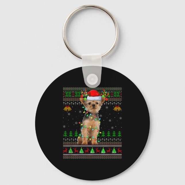 Yorkie Dog Ugly Christmas Sweaters Holiday Santa X Keychain (Front)