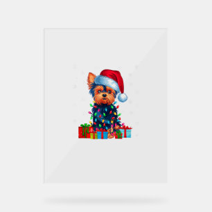 Yorkie Dog Ugly Xmas Lights Santa Hat Yorkie Dog C Acrylic Sign