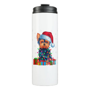 Yorkie Dog Ugly Xmas Lights Santa Hat Yorkie Dog C Thermal Tumbler