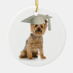 Yorkie Dog with Graduation Hat Ceramic Ornament