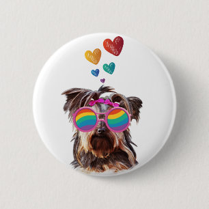Yorkie Dog with Hearts Valentine's Day 2 Inch Round Button