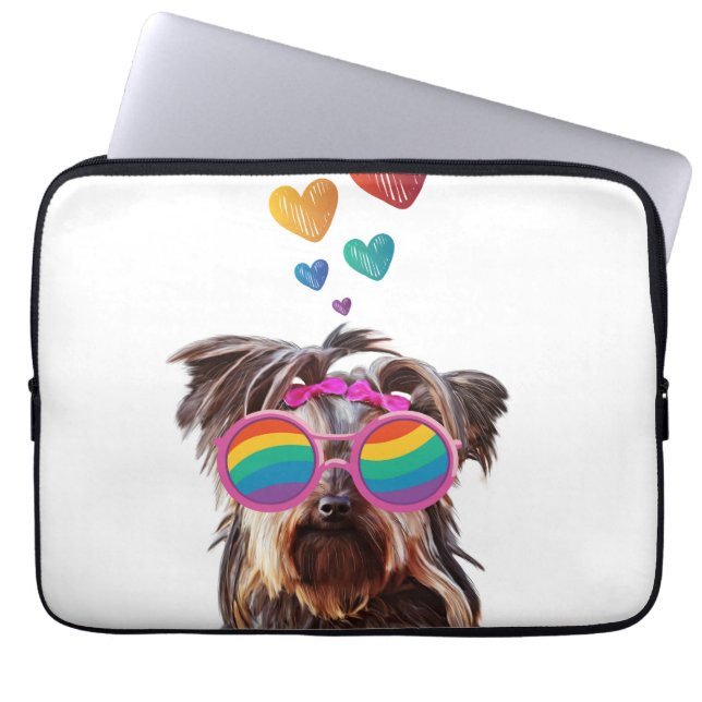 Yorkie Dog with Hearts Valentine's Day Laptop Sleeve (Front)