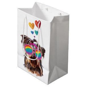Yorkie Dog with Hearts Valentine's Day  Medium Gift Bag