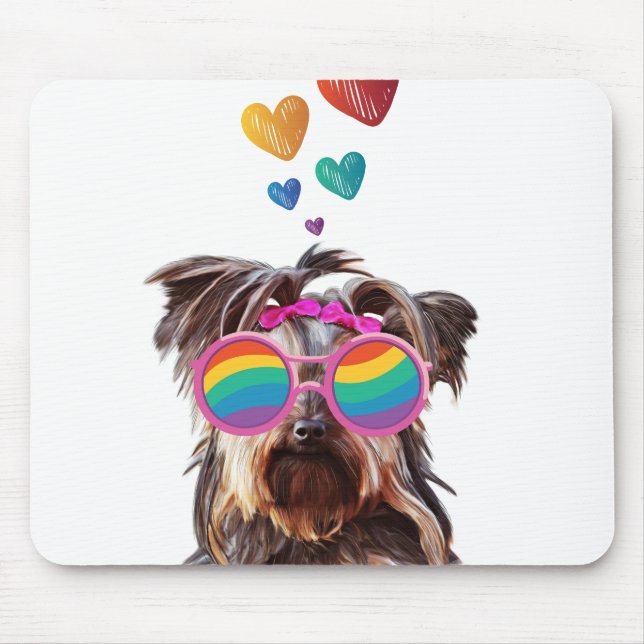 Yorkie Dog with Hearts Valentine's Day Mouse Pad (Front)